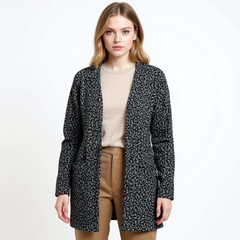 Vintage Louis Féraud Womens Open Cardigan Sweater Animal Print Long-Sleeve